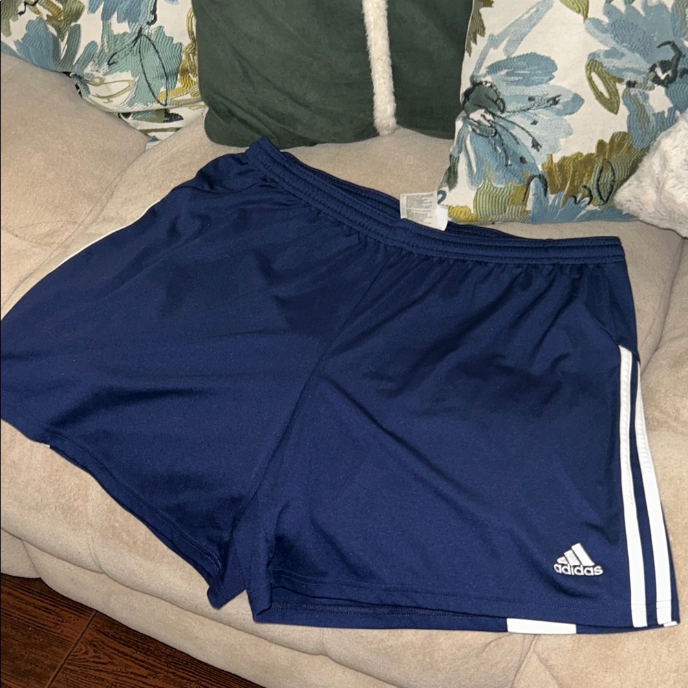 Adidas Dark Blue Sports Shorts with White Accents